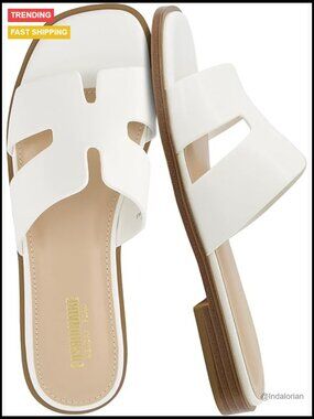 Cutout Strap Slides, Memory Foam Vegan Leather Flats, Summer Vacation Sandals